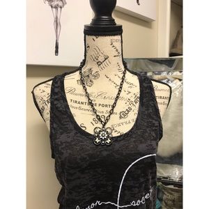 Black Chain with Flower Pendant Necklace